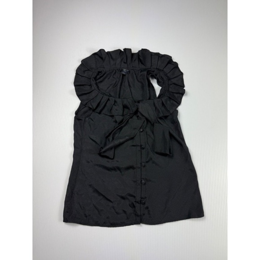 Banana Republic‎ Ruffle Neck Tie Sleeveless Blouse Top Black Petite Size PS